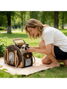 1pc Fashionable Pet Carrier Bag With Breathable Mesh, Small Animal Travel Bag, Spacious Interior, Equipped With Safety Buckle, Suitable For Cats, Puppies And Rabbits For Travel Or Vet Visits - Multicolor - View 4