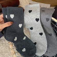 5 Pairs Random Color Strawberry Double Heart Pattern Spring/Autumn Women's Mid-Calf Socks, Lightweight Breathable All-Season Multi-Color Options, Casual Daily Wear, Hand Wash/Dry Clean, Cute Breathable Fabric Socks - Multicolor - View 4