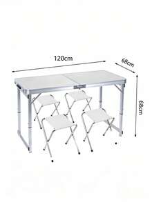 Aluminum Alloy Folding Table Set, Foldable For Storage, Lightweight And Stable; Matched With Portable Folding Stools, Multi-Functional For Outdoor Camping, Market Vending, Home Use And Office Work - A - View 9