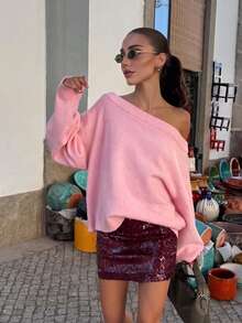 Minimalist Versatile Autumn/Winter Casual Women's Sweater - Pink - View 4