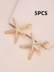 2/5pcs Starfish Decorative Crocodile Clips, Bohemian Style Hair Clips, Hair Claws, Hair Pins, Party Hair Accessories, Hair Decoration - Gold - View 7