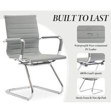 WAHSON OFFICE CHAIRS 4PCS PU Leather Office Chair Metal Frame Conference Chair For Meeting Room/Reception Area - 灰色四把 - 查看 6