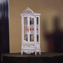 Ivory White Vintage Mini Wine Cabinet - Elegant Mini House Storage Rack With Arched Top, - Ideal Choice For Collecting Furniture And Historical Decor, Living Room Decoration, Classic Design, Desktop Decor, Must-Have For Handmade Enthusiasts, Realistic Mini Vintage Luxury Wine Cabinet Living Room Furniture - Multicolor - View 2