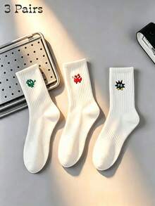 1/3/6 Pairs Cartoon Monster Embroidered Men's Mid-Calf Sports Socks, Breathable And Moisture-Wicking, Daily Sports Basketball Socks, All-Season Versatile - Black and White - View 15