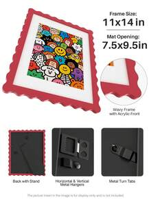 1pc Scallop Picture Frame Available In Multi Color/Size With White Mat, Wave Edge Photo Frame For Children's Gift, 11x14/8x10/6x8/5x7/4x6 Inch, Blue/Red/Yellow/Green/Black/White - Scalloped Picture Frame - View 19