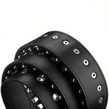 1pc Men's Multi-Color Glitter Star Element Street Hip-Hop Punk Fashion Y2K Belt - Black and Silver - View 2