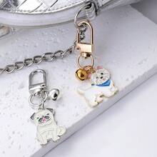 1pc Metal Cute Maltese Keychain Pet Dog Pug Pendant Bag Key Chain Car Key Ring For Women Man Gifts - Multicolor - View 4