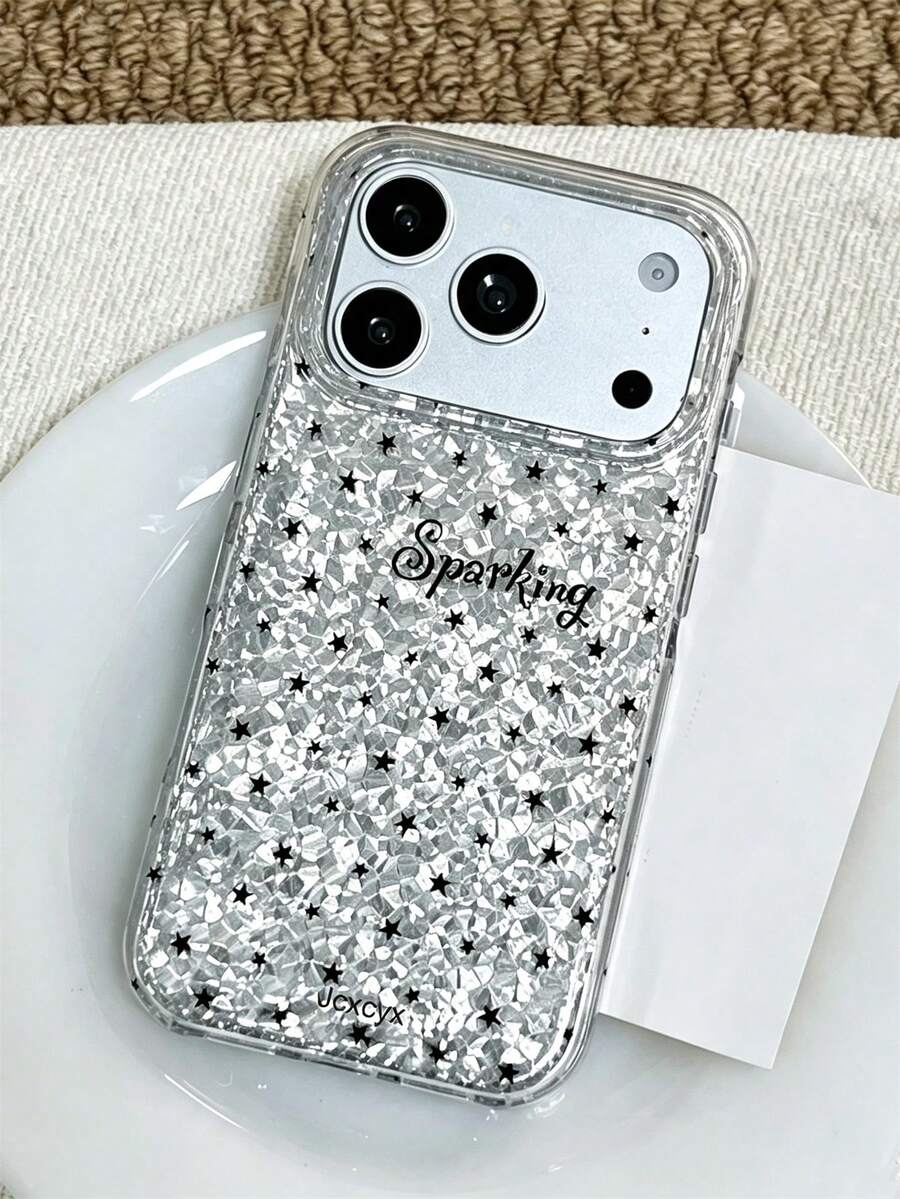 Casing Ponsel Motif Bintang Hitam Lucu dengan Tekstur Mengkilap dan Berlian, Kompatibel dengan iPhone 17 Pro Max 17 Pro 16 Pro 16 Pro Max 15 Pro Max 15 Pro 14 Pro Max 14 Pro 13 Pro Max 13 Pro 12 11 Y2K Cantik dengan Payet Berkilau dan Pelindung Anti Jatuh