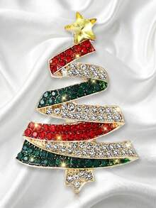 European Style Rhinestone Christmas Tree Brooch, Wavy Layered Five-Pointed Star Tree-Shaped Pin, Holiday Decorative Accessory For Sweaters, Coats And Bags - A - View 1