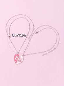 2pcs/Set Girls Sweet Heart-Shaped Best Friend Necklace Set, Suitable For Sisters Daily Wear, Best Friend Friendship Collarbone Chain, Perfect Gift For Friends - Multicolor - View 3