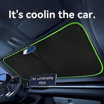Car Windshield Sun Shade, Convenient Storage Design, Drill-Free Installation, Seamless Full Edge Fit, High-Density Blackout Fabric With Reflective Coating, Protects Car Interior Space, Effectively Blocks Sunlight, Protects Car Privacy