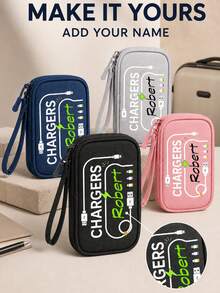 Custom Name Travel Cable Storage Bag Digital Electronic O Portable USB Data Line Charger Plug Storage Bag Ideal For USB Drives, Hard Disks, Headphones & Gaming Accessories, Portable Storage Organizer Carry On Suitcase Garment Duffle Bags For Travel - Multicolor - View 5