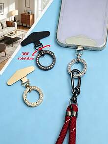 1pc/3pcs 2-In-1 360° Rotating Stainless Steel Ultra-Thin Phone Lanyard Clip, Triangular Connector + Metal Rhinestone Round Spring Ring, Anti-Drop Finger Strap With Decorative Charm, DIY Creative Personalized Fashion Phone Lanyard Connector, Phone Case Back Adhesive Pad Fixed Bracket, Universal Phone Accessory - Multicolor - View 2