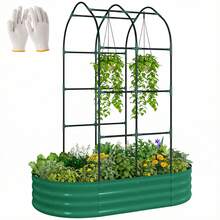 Galvanised Raised Garden Bed With Arched Trellis, 5 X 3 X 6ft Metal Outdoor Planter Box With Open Bottom, Green - 63 L X 35.4 W X 70.9 H - View 11