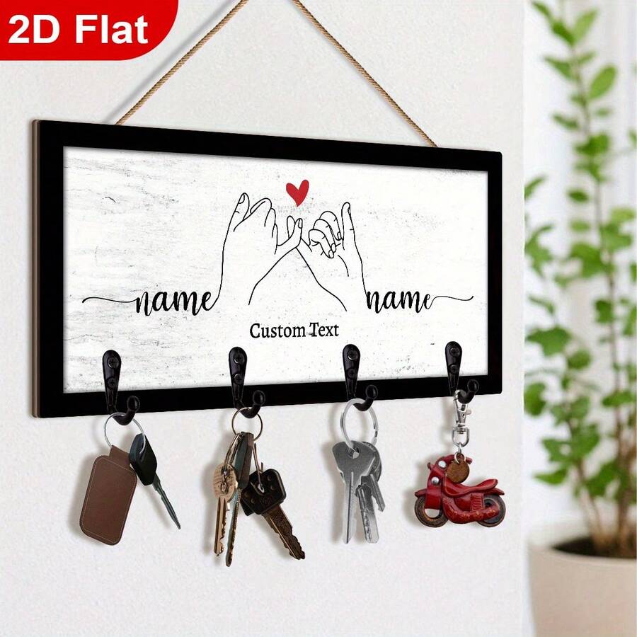 1pc 2D Flat Customizable Wooden Key Rack, Personalized Name Customization, Wall-Mounted Entryway Hook, Rustic Home Decor, Suitable For Kitchen Bathroom Bedroom Storage, Housewarming Gift Creative - Multicolor - View 1