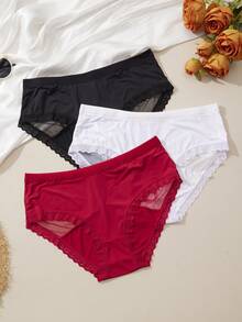 3PCS Plus Size Women's Sexy Lace Panties With Criss-Cross Back Straps - Multicolor - View 1