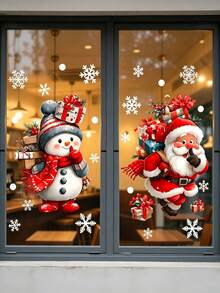 36pcs/2sets Christmas Window Stickers, Fun Santa Claus & Snowman Snowflake Window Decals, Window Home Decor, Party Holiday Gift, Christmas Party, Reusable Indoor Home Christmas Winter Party Decoration - Multiple Styles - View 5