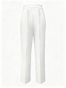 Plus Size Solid Color Button Pocket Zipper Office Pants Spring White - White - View 3