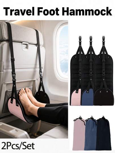 2pcs Airplane Footrest Set, Portable Adjustable Strap Travel Lightweight Desktop Leg Support, Suitable For Airplane, Office, Outdoor, Travel Essential, Back To School Supplies, Holiday Camping Vacation Accessories, Summer