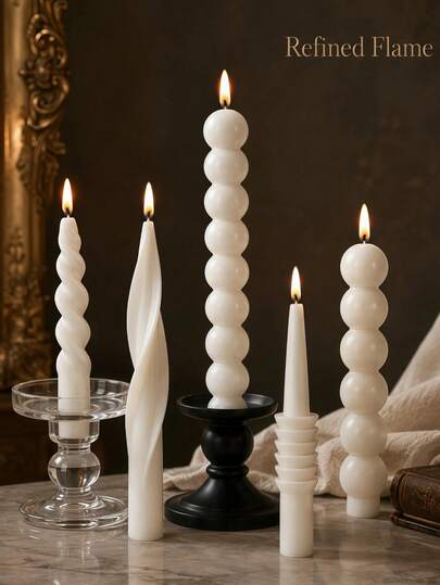 1/2pcs Luxury White Pillar Scented Candles, Wavy Texture, Cylinder/Hemisphere/Twisted Shape, Smokeless Soy Wax, Suitable For Creating Atmosphere, Home Decor, Party, Tabletop Decoration