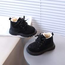 Unisex Kids' Thermal Lined Boots, Toddler Lace-Up Winter Warm Short Boots, Non-Slip Sole Children's Snow Boots - Black - View 2