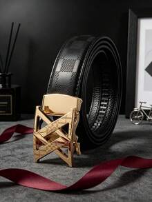 1pc 2026 New Fashion Men's Belt, Classic Letter Design, Premium Alloy Automatic Buckle, Paired With High-Quality PU Leather Strap, Lightweight Business Style, Perfect Gift Choice - Multicolor - View 6