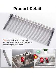 1pc Stainless Steel Expandable Dish Rack, Can Be Placed Over Sink, Black And Gray, With Adjustable Arms, A Fully Functional Kitchen Sink Storage Rack, Suitable For Vegetables And Fruits Kitchen Utensils Set, Can Be Used In Kitchen And Bathroom, A Great Gift For New Year And Christmas - Multicolor - View 5