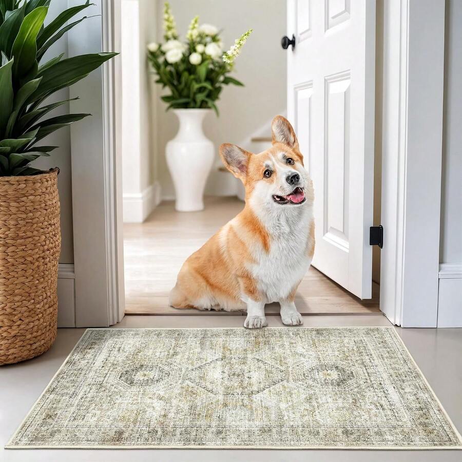 Alfombra de pasillo antideslizante para dormitorio, alfombra lavable con reverso de goma - Alfombra suave de pelo corto para cocina, lavandería, baño (61 x 244 cm, beige/marfil) - Gris - Ver 1