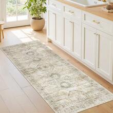 Alfombra de pasillo antideslizante para dormitorio, alfombra lavable con reverso de goma - Alfombra suave de pelo corto para cocina, lavandería, baño (61 x 244 cm, beige/marfil) - Gris - Ver 2