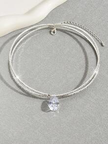 Gargantilla zirconia cúbica gota de agua accesorio a capas - Plateado - Ver 4