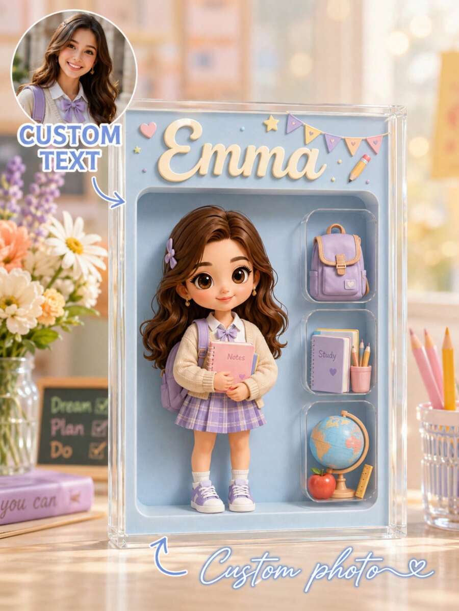 Custom Portrait Doll, Personalized Digital Portrait Art, Custom Photo To Cartoon Acrylic Plaque, Wedding Keepsake, Personalized Acrylic Keepsake, Anniversary Gift, Perfect Keepsake For Someone Special, Personalized Photo Stand, Office Decor, Elegant Living, Photo Gift - Multicolor - View 1