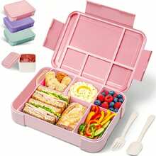 Cute Pink Bento Box Set With Spoon, Fork And Sauce Container, Multi-Compartment Leak-Proof Large Capacity Food Container, Suitable For School Cafeteria Picnic Portion Control Box, Back To School Gift - Multicolor - View 2