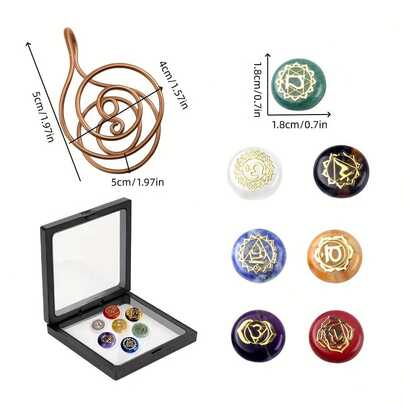 Set de 8 brățări cu cristal Chakra și spirală din cupru, simbol rotund, piatră, bijuterii pentru yoga și meditație, decor vindecător purtabil, suvenir cadou pentru femei, pentru Halloween, Crăciun și Ziua Îndrăgostiților