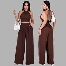 Women's Duna Cropped Top And Wide-Leg Pants Set, Summer Style - 鏽棕色 - 查看 1