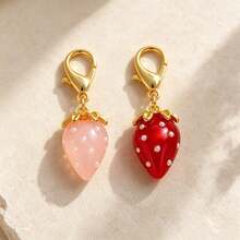 1 Set 2pcs Unisex Fun Realistic Personalized Transparent Strawberry Keychain, Simple Sweet Bow Key Ring Bag Pendant - Multicolor - View 5