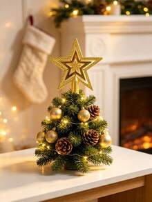 1 Set Christmas Tree Topper - Gold Hollow Five-Pointed Star Decoration, Glitter Finish, Christmas And New Year Holiday Decor - Multicolor - View 9