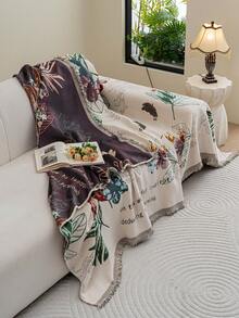 ZXZGM 1 pièce Housse de canapé en chenille jacquard floral style campagnard français, housse de canapé à couverture complète avec bordure à franges pour toutes les saisons, résistante aux griffures des animaux de compagnie, anti-poussière et durable, tissu de jeté de canapé vintage avec grand motif floral de plantes et de papillons, housse de canapé antidérapante résistante à l'usure et lavable en machine, anti-poussière, convient aux canapés droits et en L de 1 à 4 personnes pour la maison, le salon, la chambre à coucher et l'extérieur, style bohème, housse de canapé, housse de canapé - Blanc - Voir 9