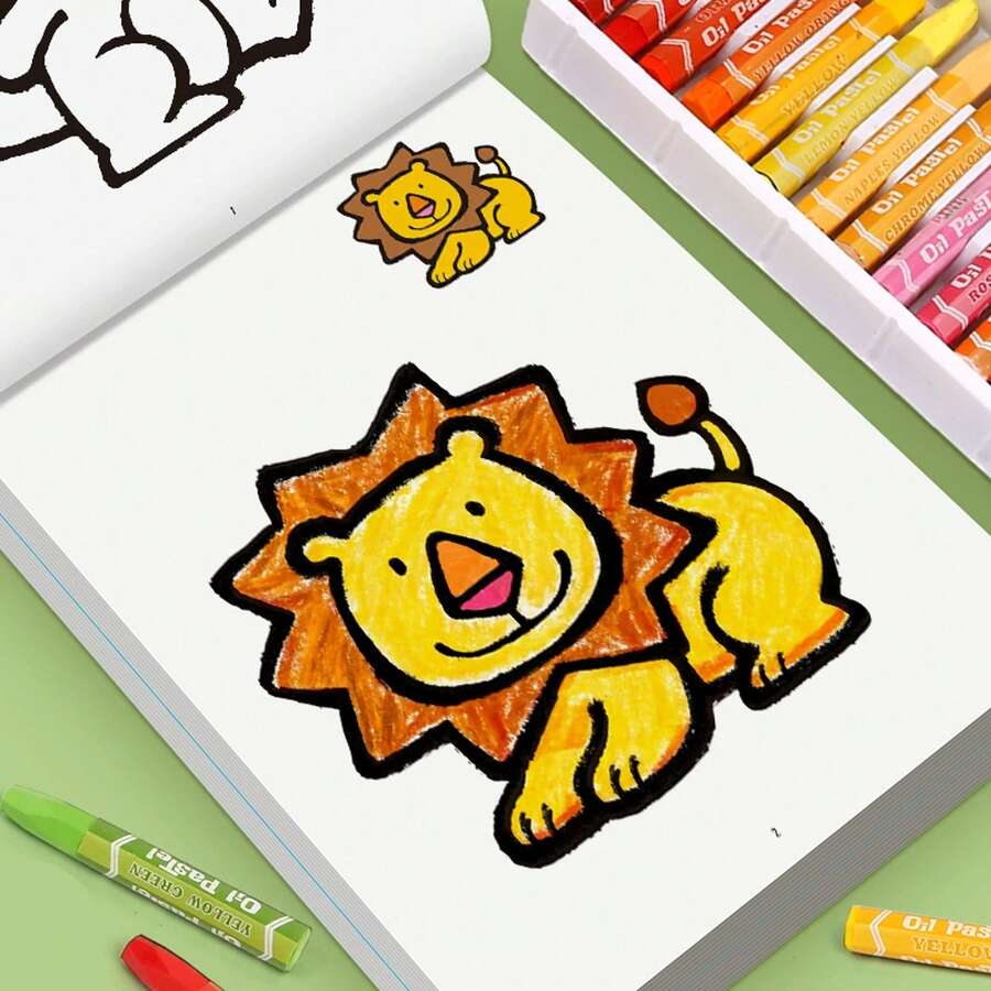 1pc 3-6 Years Old Toddler Coloring Book, Entertainment & Educational Toy, Enhance Color Recognition & Concentration, 32 Pages Large Patterns Without Complex Details, Suitable For Long Trips & Classroom Rewards, Children's Day Gift, Cartoon Lion - Multicolor - View 1