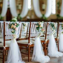 10pcs Elegant White Chiffon Chair Sash Set (Only Mesh, No Floral Accessories), Suitable For Wedding Aisle Chair Back Decoration, Church Chiffon Banquet Ceremony Reception Chair Set, Photography Props, Birthday Party And Home Decor - White - View 8