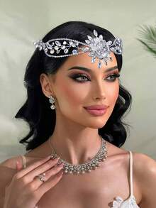 1pc Elegant Alloy Flower Rhinestone Bridal Hair Comb Women Hair Accessory For Wedding Party Event Daily Wear - Silver - View 5