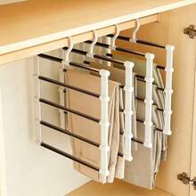 1/2pcs 7-Tier Multi-Function Pants Rack, Stainless Steel Multi-Layer Pants Storage Rack, Space-Saving Wardrobe Hanger, Jeans Long Skirt Scarf Organizer, Black/White Dual Color Optional - Multicolor - View 6