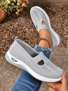 Women's Orthopedic Comfort Slipon Sneakers With Arch Support And Skin-Friendly Foam,Lightweight Walking Shoes,Soft Cushioning,Casual Women's Shoes - 灰色 - 查看 4