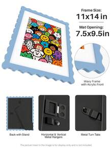 1pc Scallop Picture Frame Available In Multi Color/Size With White Mat, Wave Edge Photo Frame For Children's Gift, 11x14/8x10/6x8/5x7/4x6 Inch, Blue/Red/Yellow/Green/Black/White - Scalloped Picture Frame - View 35