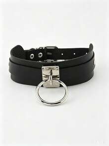 1pc Women's Neck Decoration Metal Plate Round Neck Ring PU Leather Dark Exaggerated Punk Personality Belt Decoration Punk Style Street Snap Chain Party Neck Chain Necklace, Suitable For Party, Halloween, Music Festival Use - A - View 9
