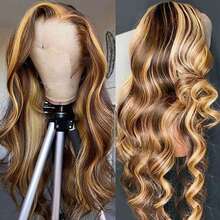 ZHUICHAO 200% Density 28In Body Wave Brazilian Human Blend Synthetic Wig 13x4 HD Transparent Lace Frontal Wigs Brown Mix Honey Blonde Highlight Natural Hairline Pre Plucked With Baby Hair For Women To Wear On Daily Or Parties Wig, Halloween - SP4/27 - View 10