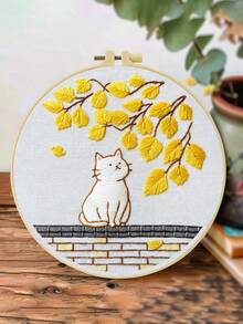 1件 20*20cm/7.9*7.9in 可愛貓咪刺繡套件,DIY手工刺繡套裝,適合成人初學者,居家禮物,女性縫紉禮物,包含使用說明書、印花布料、刺繡框、針與線 - Cute Cat - 查看 7