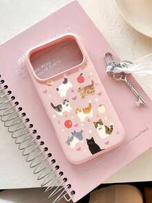 Cute Cartoon Cat Apple Bow Red Apple Pattern Shockproof Phone Case, Full Coverage Anti-Drop Minimalist Style, Suitable For Daily Use, Compatible With IPhone 18/18Pro/18Pro Max/16/16 Pro/16 Plus/16 Pro Max/17/17 Pro/17 Pro Max/15/15 Pro/15 Pro Max/15 Plus/14/14 Pro/14 Pro Max/13/13 Pro/13 Pro Max/12/12 Pro/12 Pro Max/11/7/8, Birthday Gift, Back To School Gift, Christmas Gift, Suitable For Women's Daily Use - Pink - View 3