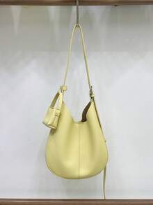 Dedoo 女款腋下肩背托特包，可調節肩帶附飾飾品，大容量，極簡休閒通勤購物包，春夏日常出行款 - 黃色 - 查看 4