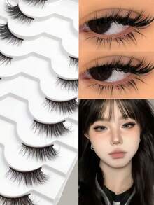 10 Pairs Half Lash Black Band False Eyelashes, Light Western Style Realistic Mixed Cat Eye Full Strip Half Lash, Durable & Easy To Apply, For Daily & Casual Eye Makeup - View 1