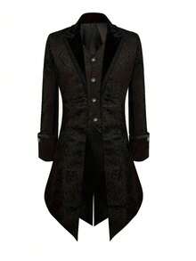 Vintage Men's Medieval Gothic Stand Collar Jacket, Performance Wear, Tailcoat - Black - View 3